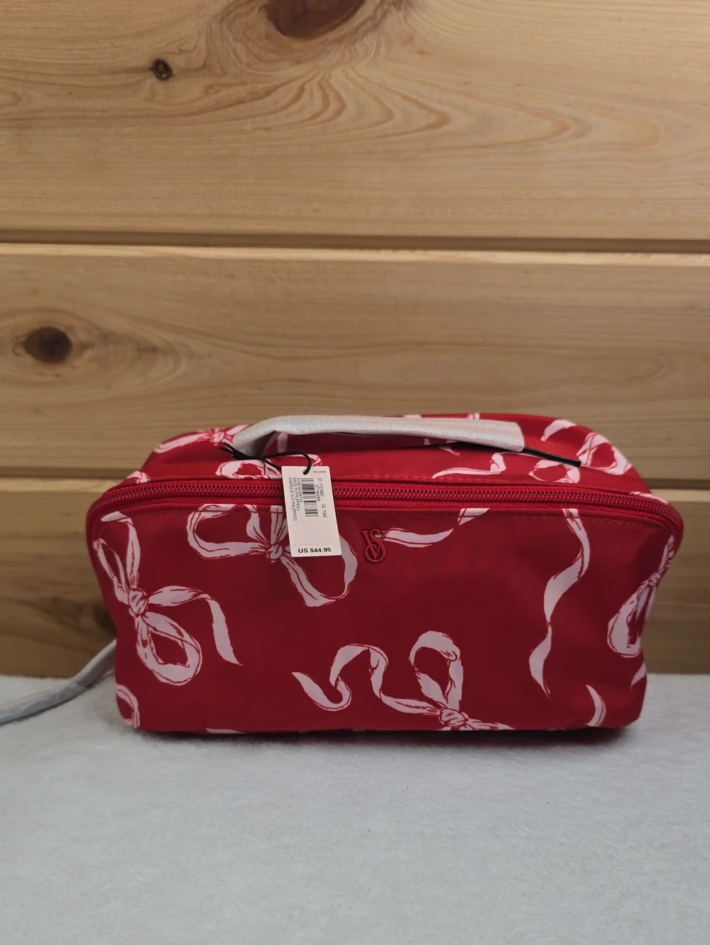 Victoria Secret Lipstick Red Bows Expandable Travel Make-Up Bags 3 Piece NWT